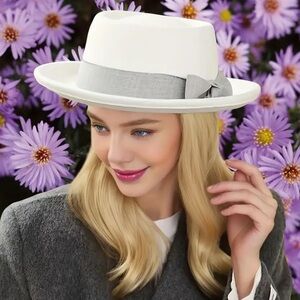 Chic White and Gray Fedora Hat